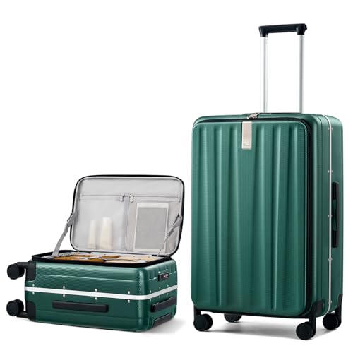 Hanke 26 Inch Large Checked Luggage PC Hard Shell Luggage Top Opening Travel Luggage Suitcases with Wheels for Woman Men.(Dark Green)